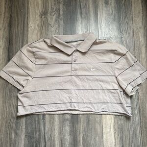 Nike Tan Cropped Polo Shirt with Stripes